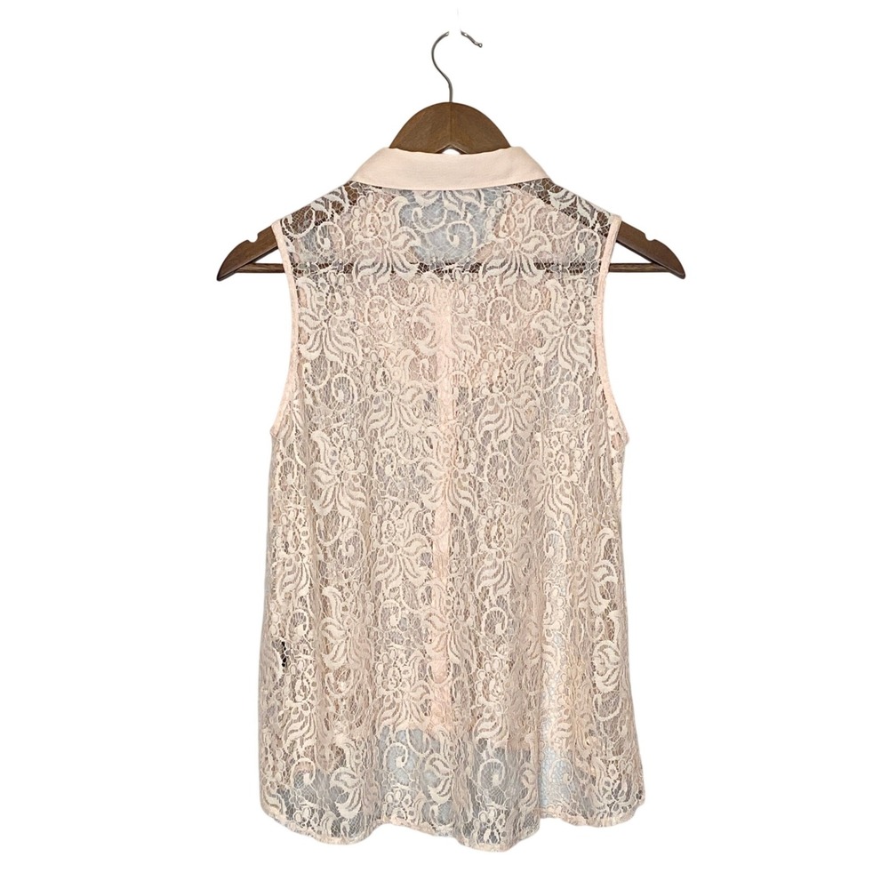 Sheer Floral Lace Top Womens Size L Peach Coquette Cottage Festival Shabby Chic - Picture 5 of 9